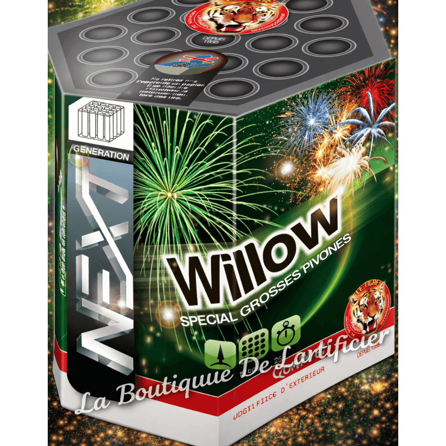 P151517 - Compact WILLOW – 19 Coups Pivoines Colorées avec Bouquet Final Crépitant Doré