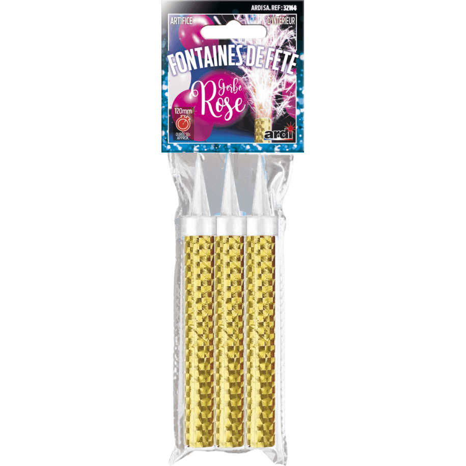 32168 - SACHET DE 3 FONTAINES 120MM GERBE ROSE