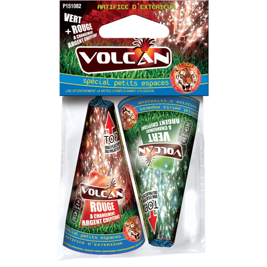 P151589 - Duo de Petits Volcans Double Effets – Rouge et Vert Crépitants F2