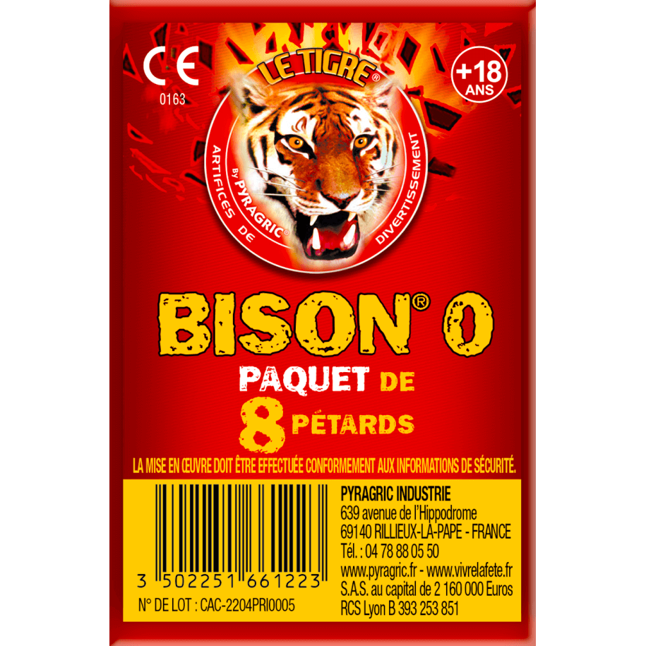 P166122 - Bison N°0 – Paquet de 8 Pétards Sonores Le Tigre Pyragric F2