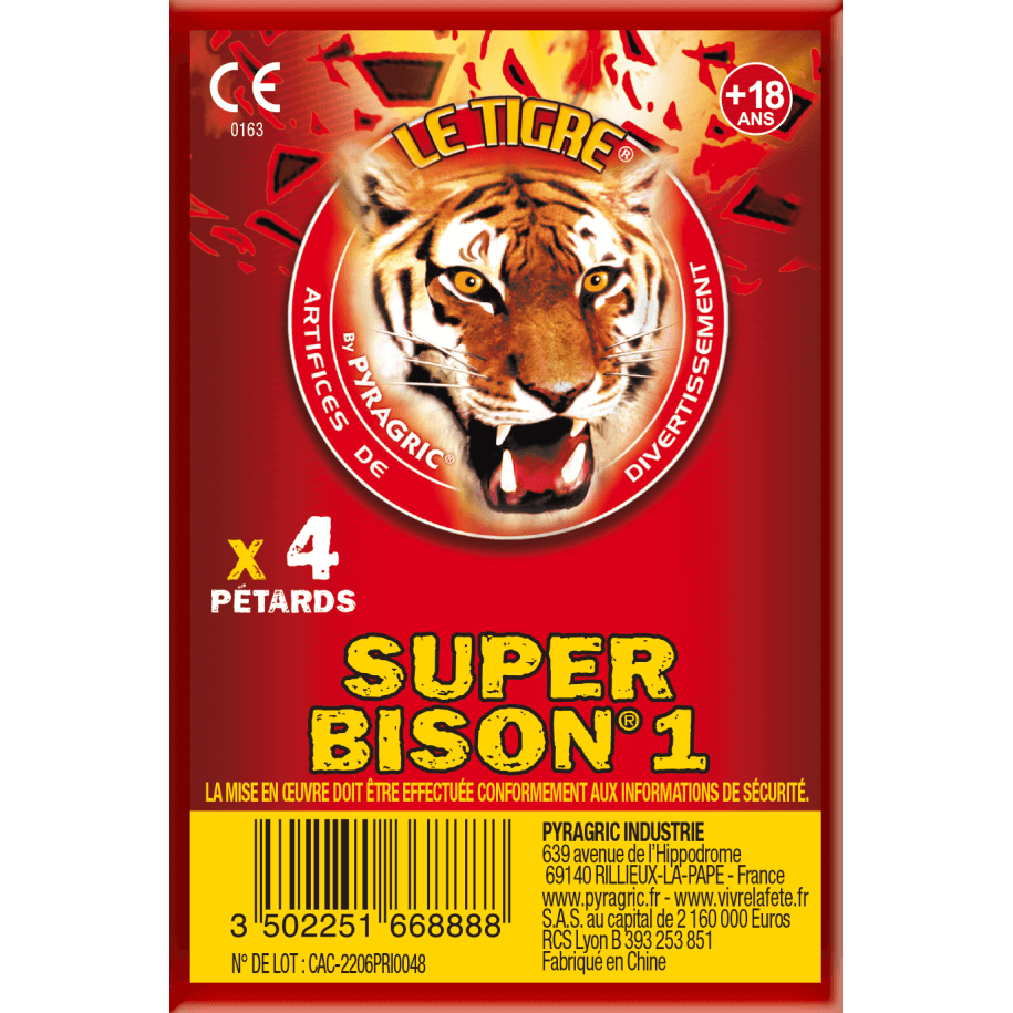P166888 - Super Bison 1 – Paquet de 4 Pétards Très Puissants Le Tigre Pyragric F2