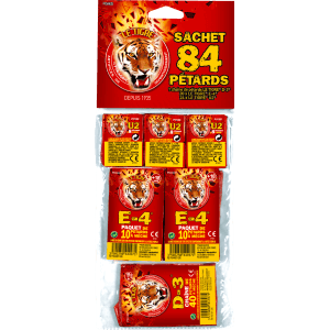 P154425 - Mix 84 Pétards Le Tigre Pyragric – Assortiment de pétards F2 (U2, E-4, D-3)