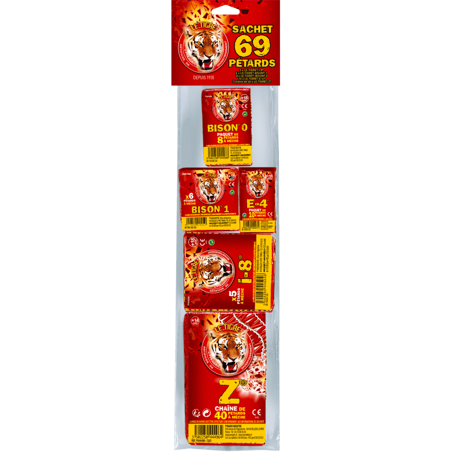 P159923 - Sachet 69 Pétards Le Tigre Pyragric – Assortiment Best Of (Bison, E-4, Z) F3